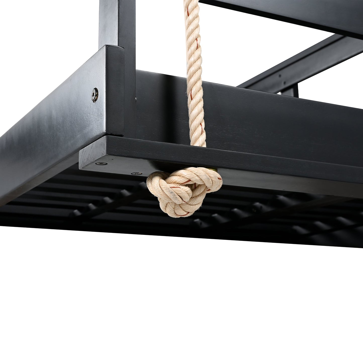 Country Patio Wooden Twin Size Swing Daybed Porch Swing Frame With 4pcs 96-Inch Hemp Ropes for Backyard, Garden, Black