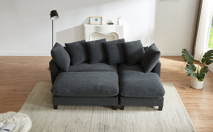Black Upholstered 83' L-Shaped Sectional Sofa With Storage, Movable Ottoman, and Six Throw Pillows