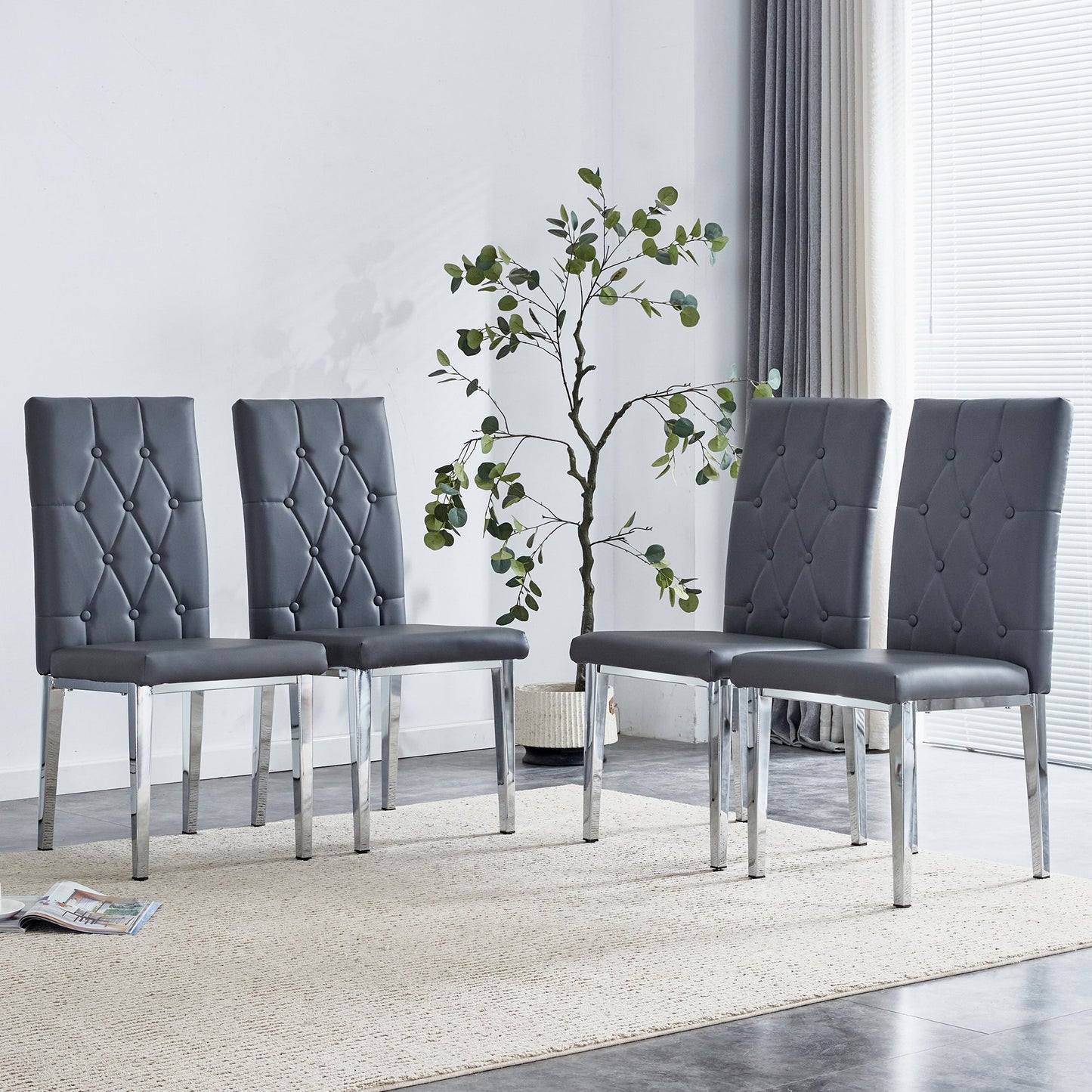 4 Piece Set of Gray Armless Dining Chairs Brings a Touch of Elegance and Mystery to the Dining Area With Its Deep Gray T