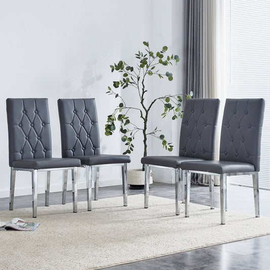 4 Piece Set of Gray Armless Dining Chairs Brings a Touch of Elegance and Mystery to the Dining Area With Its Deep Gray T