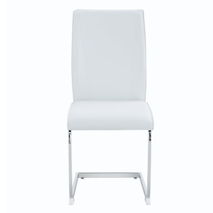 Luxury Simple Arch Chair - Set of 6 White PU High Resilience Dining Chair With Arched Metal Silver Leg