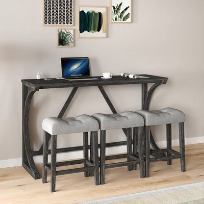 Bar Table Set With Power Outlet, Bar Table and Chairs Set, 4 Piece Dining Table Set, Industrial Breakfast Table Set, For