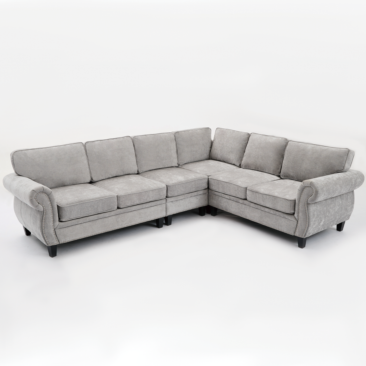 109.5' Modular Sectional Sofa , Rivets Decorated & Rolled Armrest,L Shaped Couch for Living Room, Corner Couch, Chenille