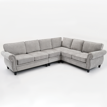 109.5' Modular Sectional Sofa , Rivets Decorated & Rolled Armrest,L Shaped Couch for Living Room, Corner Couch, Chenille