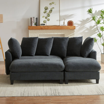 Black Upholstered 83' L-Shaped Sectional Sofa With Storage, Movable Ottoman, and Six Throw Pillows