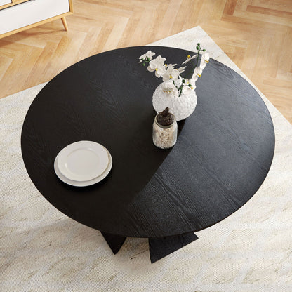 47.24'' Round Modern Style MDF Wood Dining Table in Black Suitable for Kitchen, Living Room, Cafe, Milk Tea Shop