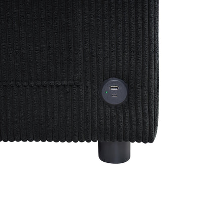 Twin Size Sofa Bed 47.2' Sleeper Sofa Loveseat With Foldable Mattress, Side Table, Storage Pocket, USB Ports, Black Cord