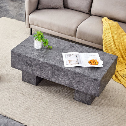 Modern Simple Gray Texture MDF Coffee Table With Spacious Top and Sturdy Legs, 43.3'x21.6'x17.2'