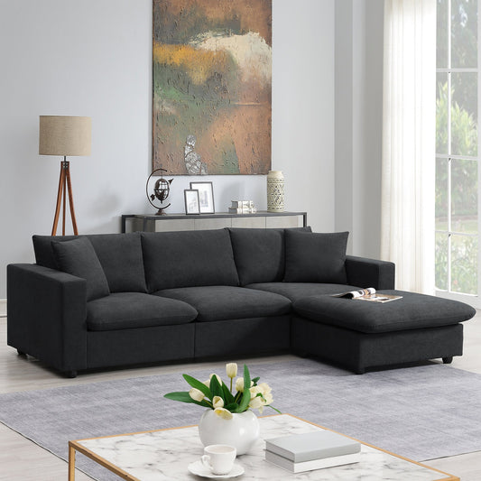 101*66' Modern Sectional Sofa With Throw Pillows,Cloud L-Shaped Couch Set With Wide Seat,4 Seat Polyester Comfy Fabric C