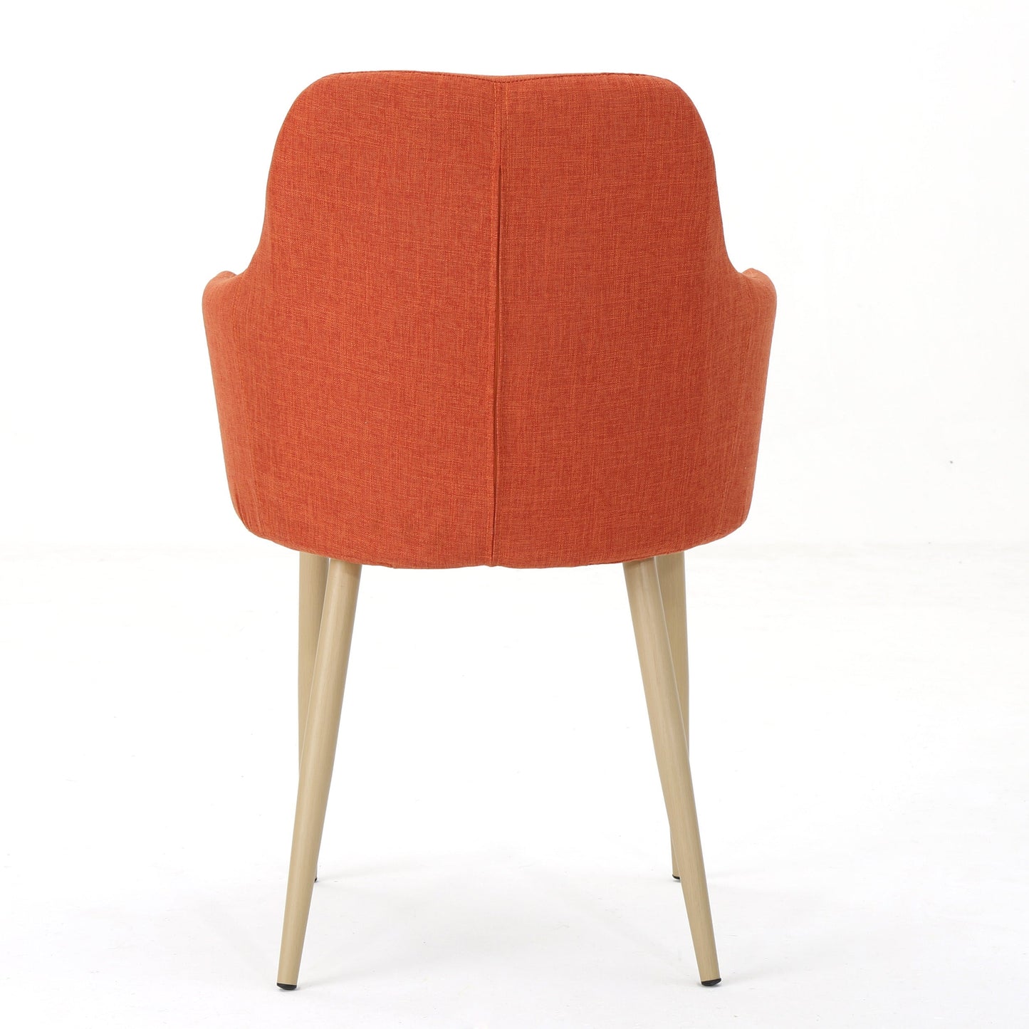 Mid Century Modern Fabric Upholstered Dining Chairs Armchairs in Muted Orange With Light Walnut Finish