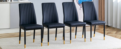 A Set of 4 Dining Chairs, Black Dining Chair Set, PU Material High Backrest Seats and Sturdy Leg Chairs, Suitable for Re