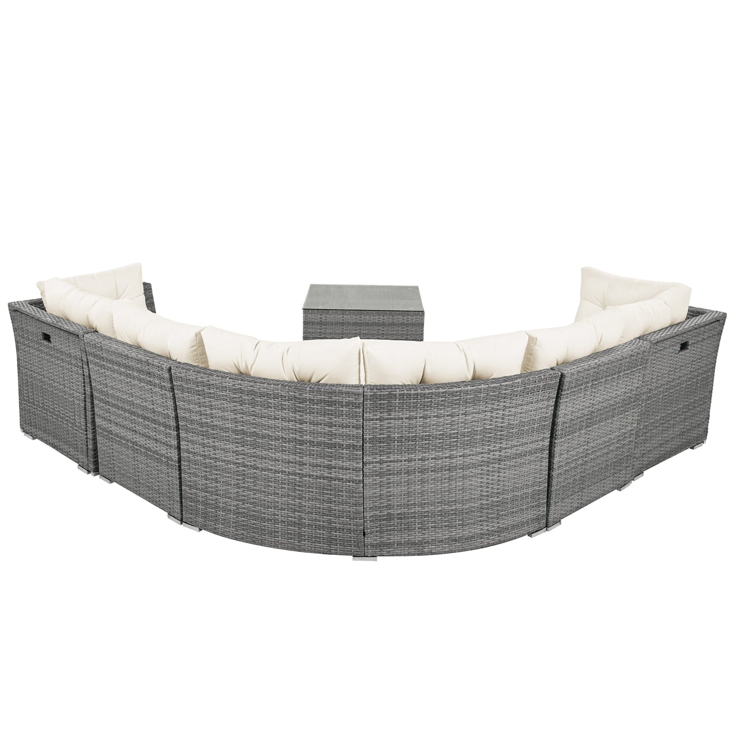 Patio Furniture Set Outdoor Daybed Rattan Sectional With Cushions and Center Table, Beige, Iron & Rattan, Multiple Sizes