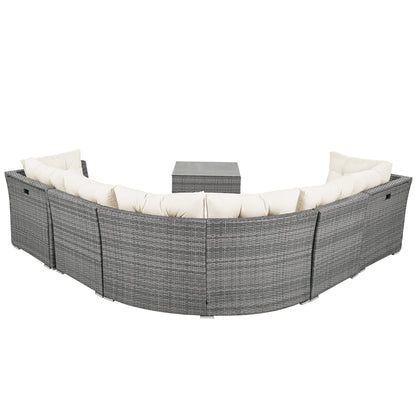 Patio Furniture Set Outdoor Daybed Rattan Sectional With Cushions and Center Table, Beige, Iron & Rattan, Multiple Sizes