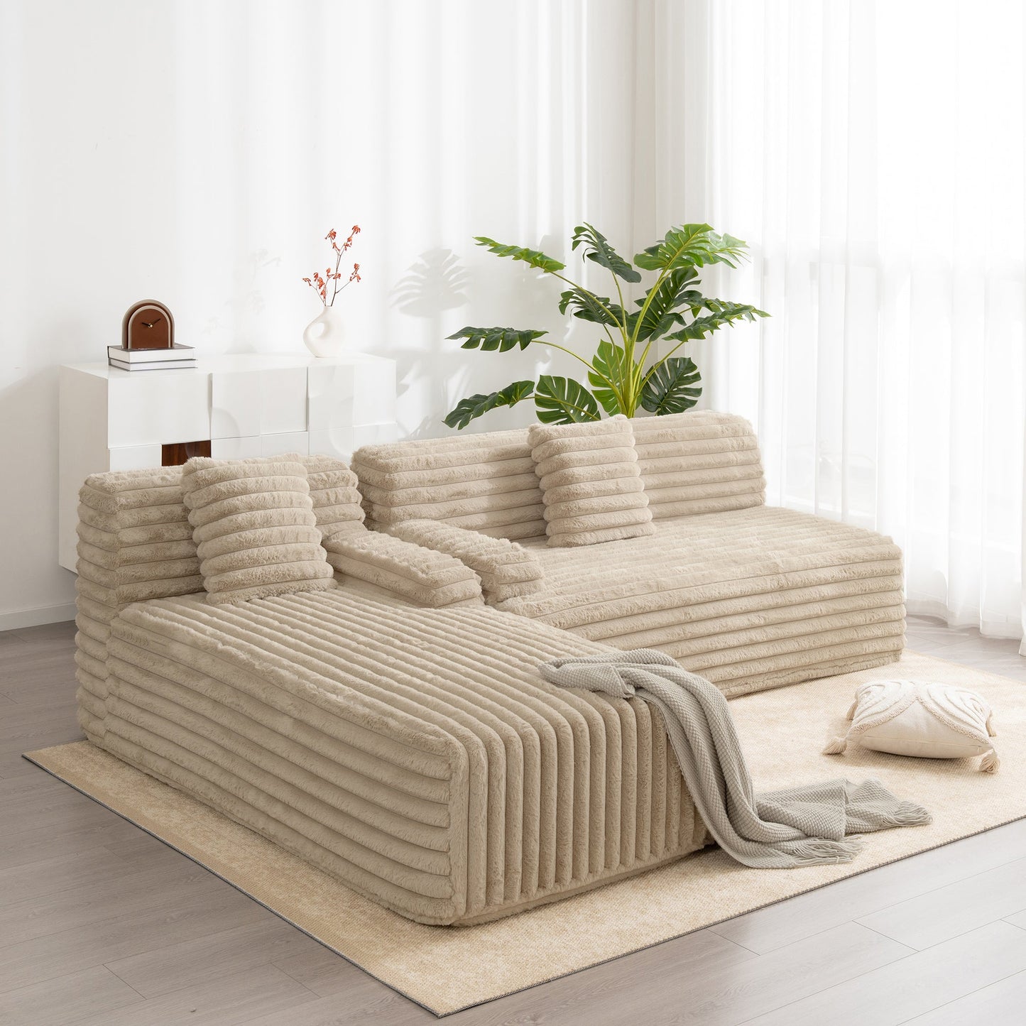 110' Cloud Sectional Sofa Upholstered Couch Free-Combined Sofa for Living Room, Light Coffee