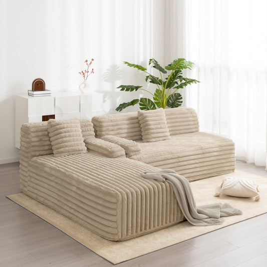 110' Cloud Sectional Sofa Upholstered Couch Free-Combined Sofa for Living Room, Light Coffee