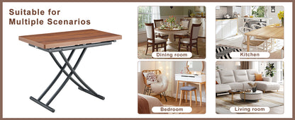 Table and Chair set.Modern Multifunctional Lifting Platform,Walnut Wood Grain Sticker MDF Desktop, Black Metal Legs.Pair