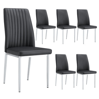 A Set of 6 Dining Chairs, Black Dining Chair Set, PU Material High Backrest Seats and Sturdy Leg Chairs, Suitable for Re