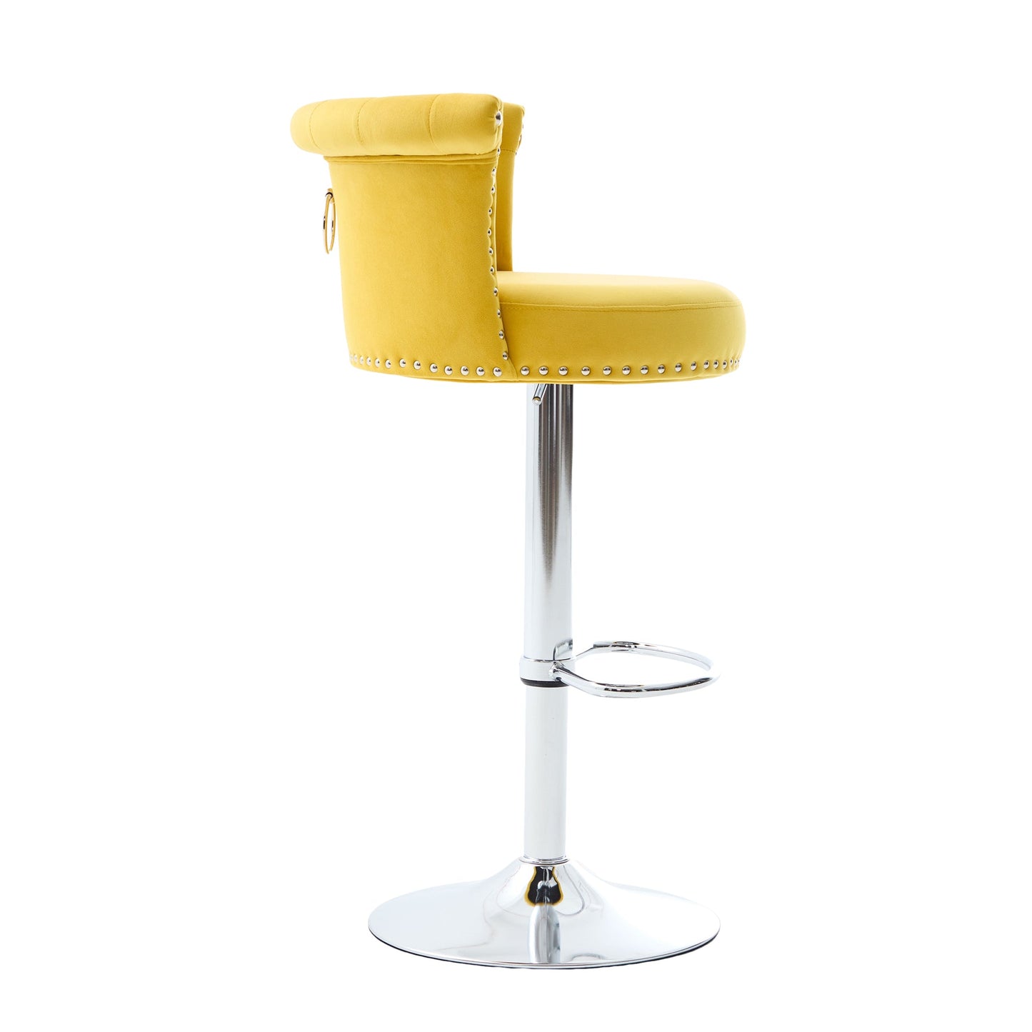 Velvet Bar Stool Set of 2, Adjustable Swivel Bar Stools With Silver Plated Metal Leg, Chrome Nailhead, Counter Height Ch