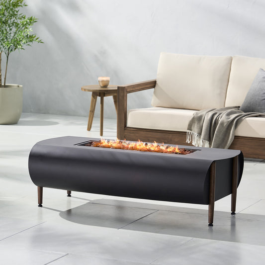 Vernon Rectangle Fire Pit 50,000 BTU Dark Gray Iron 50x25.5x15.25 Inches