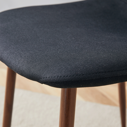 Luxury Simple Chair Set of 4 Black Linen-Cotton High Resilience Dining Chair With Metal Walnut Color Leg