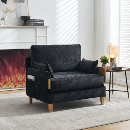 Mid-Century Modern Foldable Sofa Bed Recliner, 3-In-1 Convertible Sleeper With Three Pillows, Black Chenille for Small S