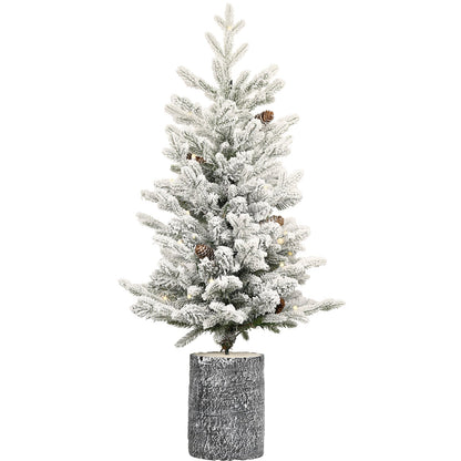 2FT Flocked Christmas Tree With Pot Base, 30 Warm White LED Lights, 189 Tips, PE+PVC Branches With 3 Pine Cones – Small
