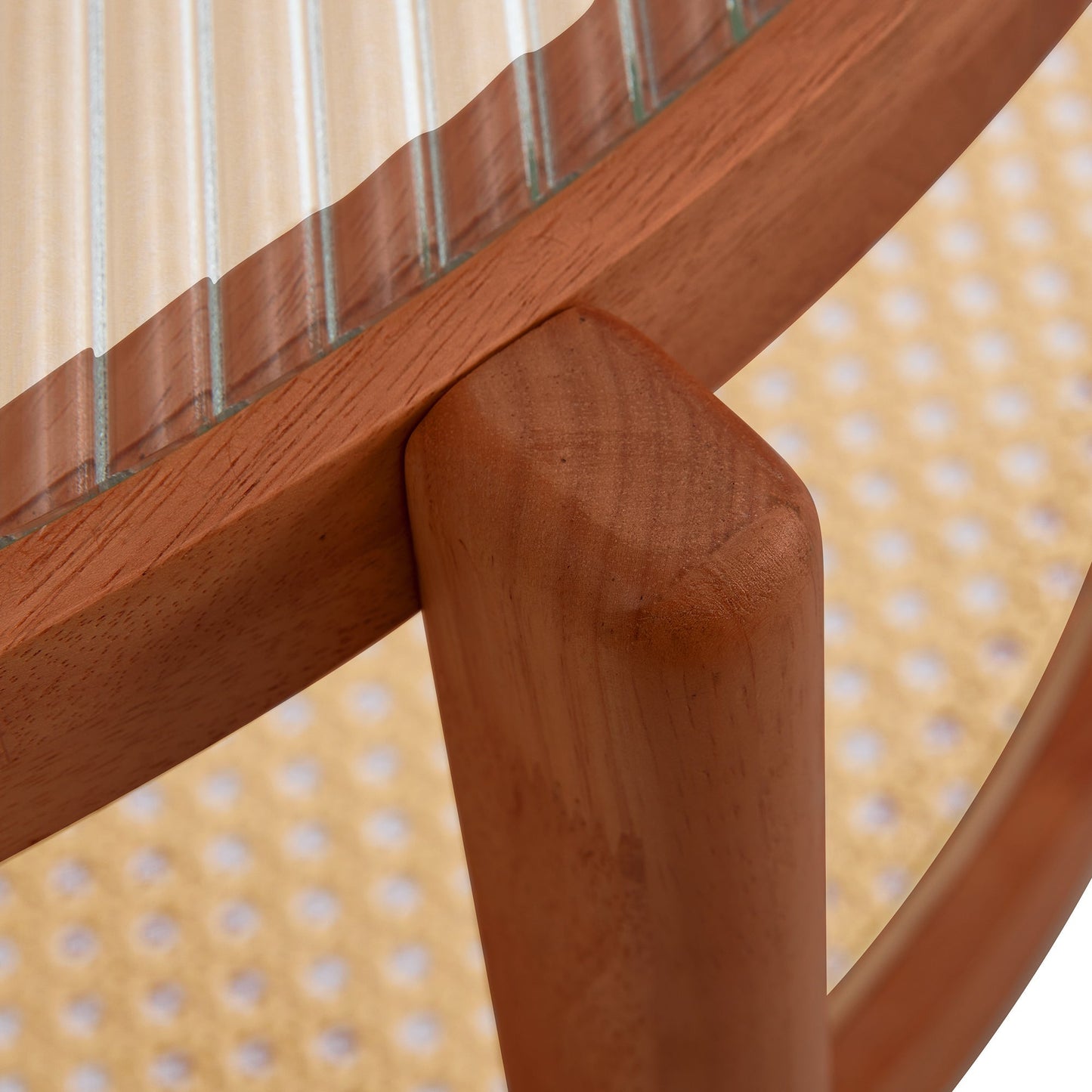 Modern Minimalist Circular Double-Layer Solid Wood Coffee Table With Glass Top, PE Rattan Layer, Walnut Finish