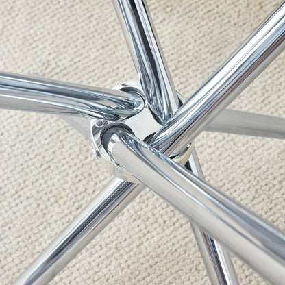 Modern Round Clear Glass Dining Table With Unique Silver Metal Legs for 4-6 People