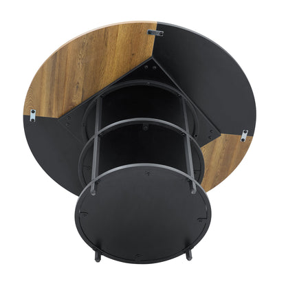 Table and Chair set.A 47.3-Inch Diameter Modern Splicing Circular Dining Table - Double-Layer storage.Paired With 4 Blac