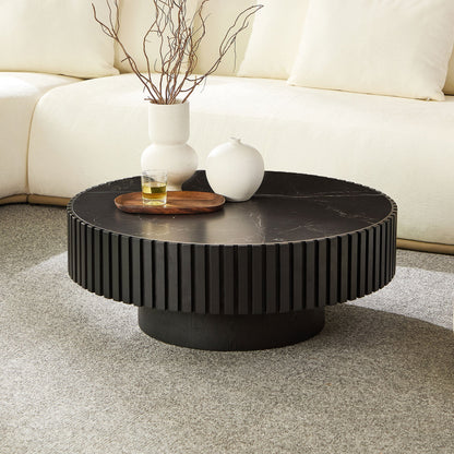 35.43'' Nesting Round Sintered Stone Tabletop Modern Drum Coffee Table Luxury Circle Coffee Table for Apartment BLACK