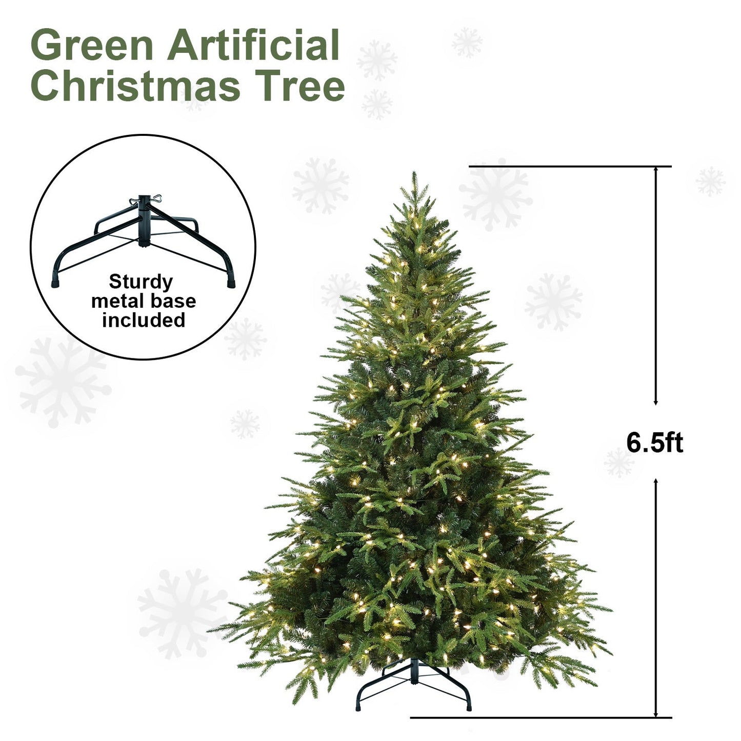 5ft Pre-Lit Artificial Christmas Tree With 300 Warm White Incandescent Lights, 1419 Tips, PE+PVC Hinged Pine With Partia