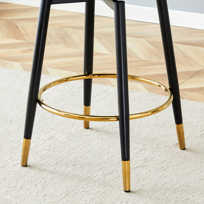 Modern Brown and Light Gray Spliced PU Upholstered Rotatable Bar Chair With Black Metal Legs for Dining Room and Kitchen