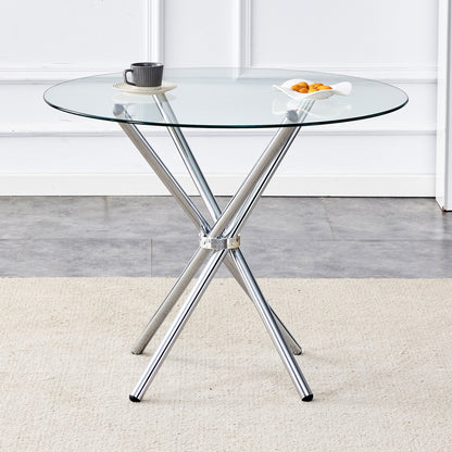 Modern Round Clear Glass Dining Table With Unique Silver Metal Legs for 4-6 People