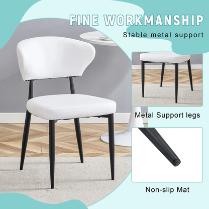 Minimalist Ergonomic Dining Chair With Curved Backrest in Black and White, Metal Legs, PU Leather, Set of 4