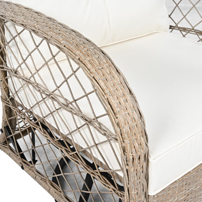 3-Piece Outdoor Chair&Table Set Chat Set 2-Person Rattan Seating Group With Two Swivel Chairs and a Square Table for Gar