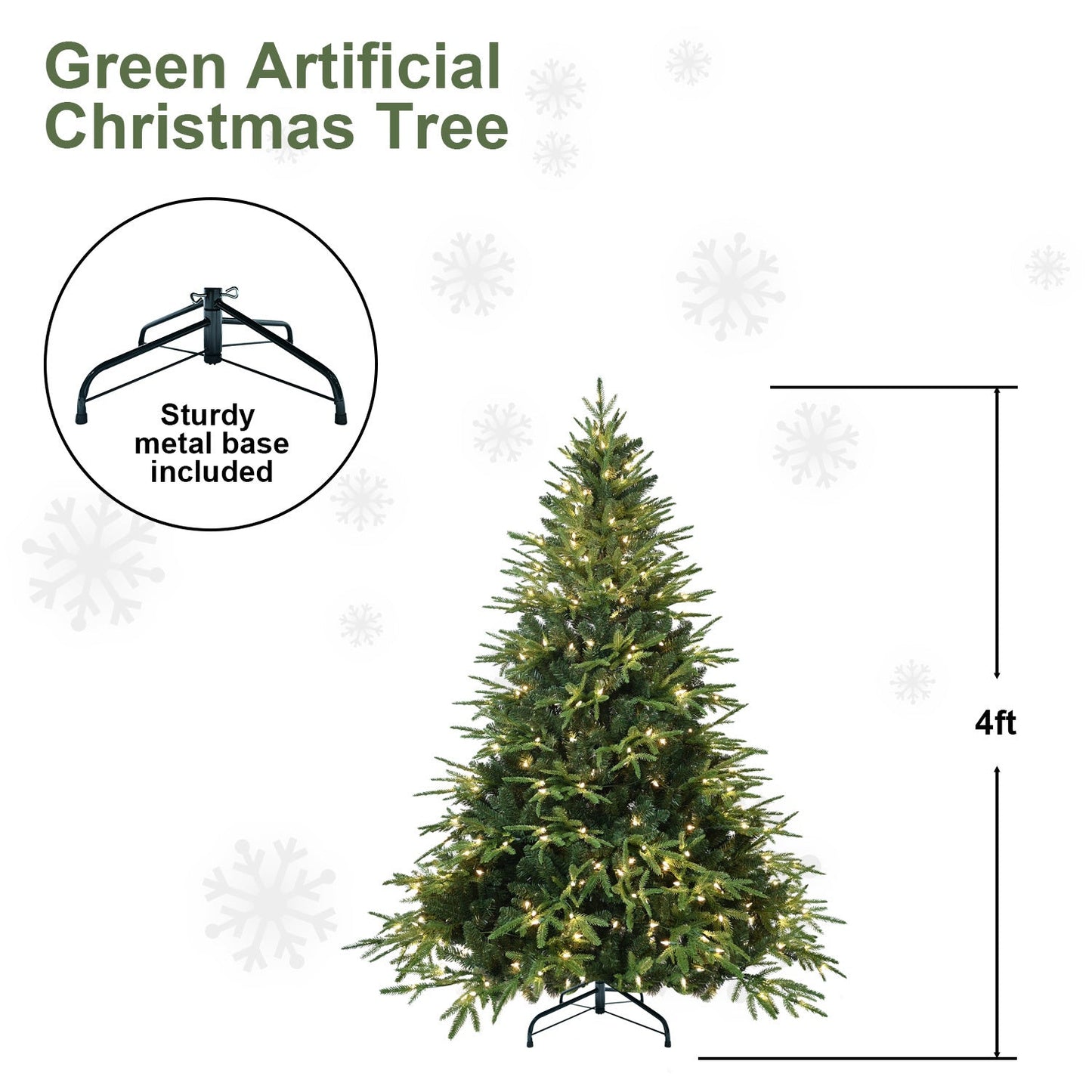 5ft Pre-Lit Artificial Christmas Tree With 300 Warm White Incandescent Lights, 1419 Tips, PE+PVC Hinged Pine With Partia