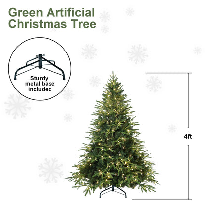 5ft Pre-Lit Artificial Christmas Tree With 300 Warm White Incandescent Lights, 1419 Tips, PE+PVC Hinged Pine With Partia