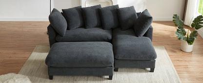 Black Upholstered 83' L-Shaped Sectional Sofa With Storage, Movable Ottoman, and Six Throw Pillows