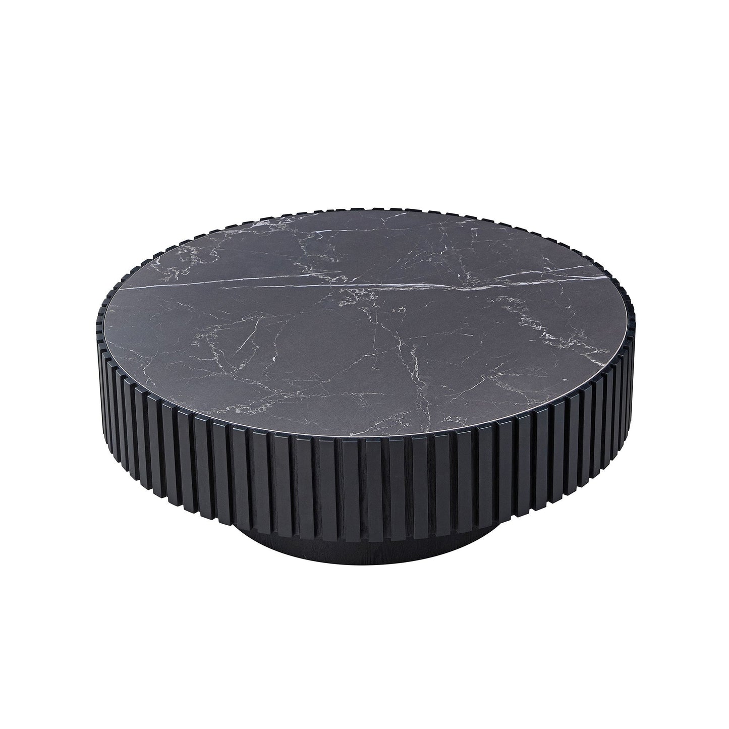 35.43'' Nesting Round Sintered Stone Tabletop Modern Drum Coffee Table Luxury Circle Coffee Table for Apartment BLACK