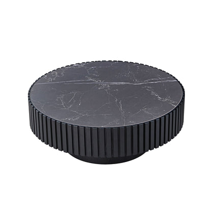 35.43'' Nesting Round Sintered Stone Tabletop Modern Drum Coffee Table Luxury Circle Coffee Table for Apartment BLACK