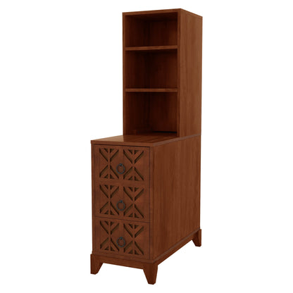 End Table With 3 Drawers, Corner Table With 2 Open Shelves, Tall Side Table for Bedroom and Corner, Walnut,Expect Arriva