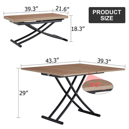 Modern Minimalist Multifunctional Lifting Table, With a 0.8-Inch Wood Grain Process Sticker Desktop and Black Metal Legs