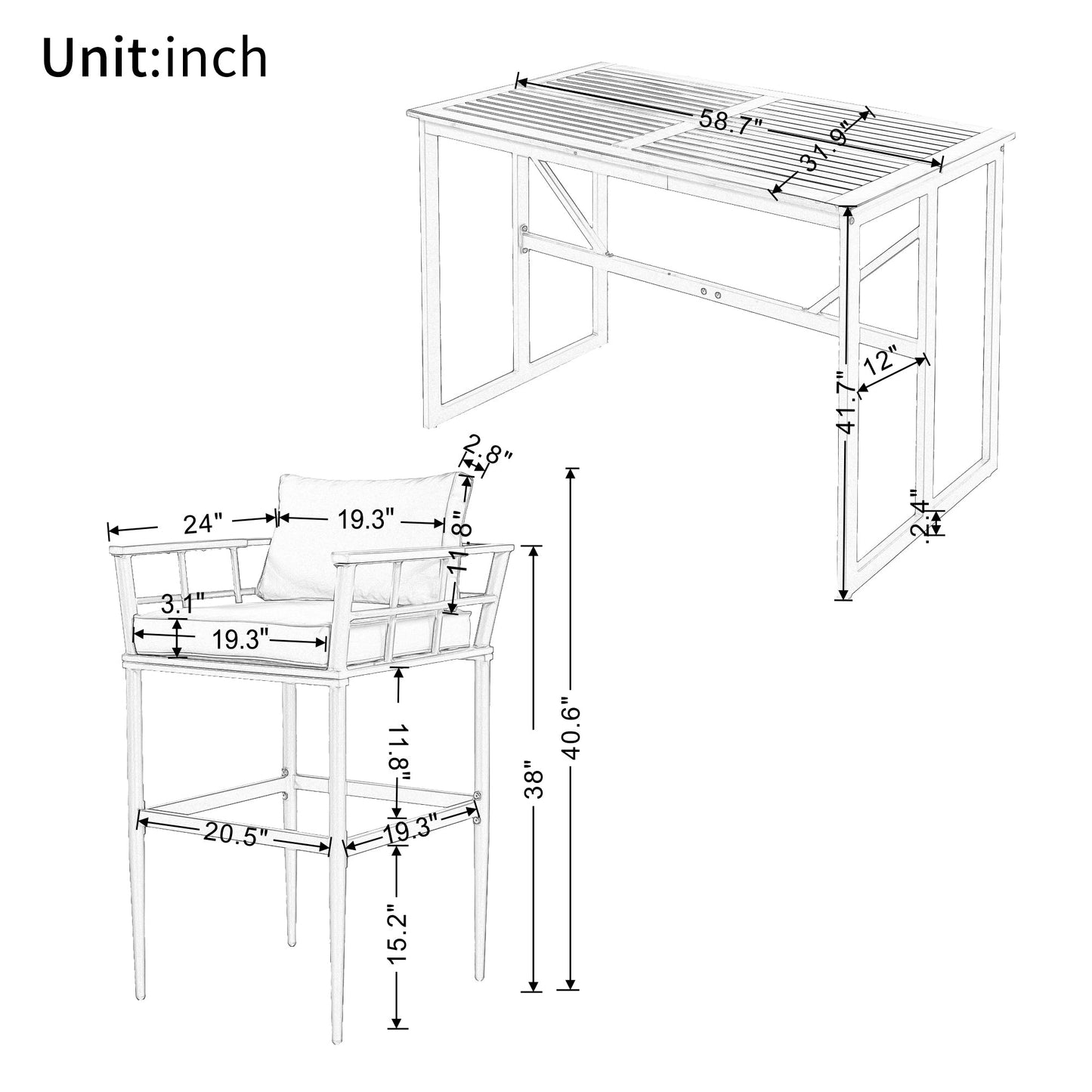 Iron Outdoor Dining Set With Acacia Wood Armrest Suitable for Patio, Balcony or Backyard