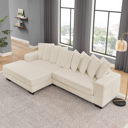 Corduroy Tufted Upholstered Sleeper Sectional Sofa, L-Shaped Modular Convertible Sofa , Can Freely Change the Position O