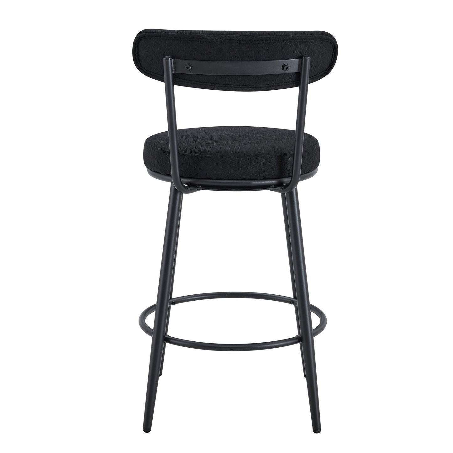 Stylish Ergonomic Bar Chairs Set With Black Breathable Cushions and Metal Legs, 35.5 Inches High, Pack of Two