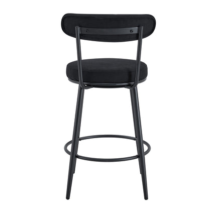 Stylish Ergonomic Bar Chairs Set With Black Breathable Cushions and Metal Legs, 35.5 Inches High, Pack of Two