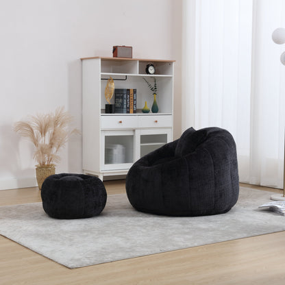 Modern Extra Large Round Bean Bag Chair With Footrest for Living Room, Chenille Fabric Lazy Sofa With Pillow for Adults,