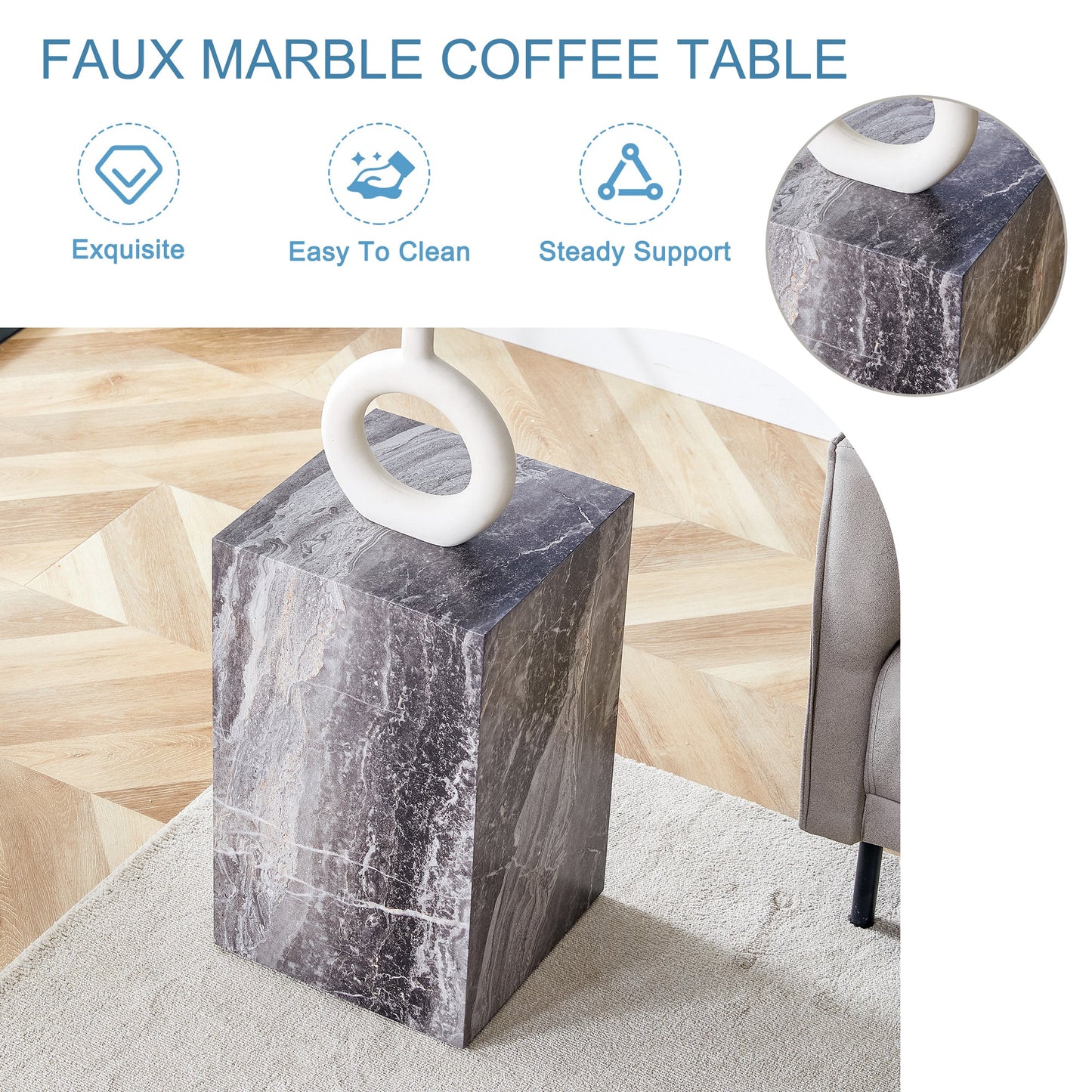Modern MDF Coffee Table With Gray Textured Patterns and Stylish Design.11.80*11.80*19.60.Luxurious Design, Fashion Textu