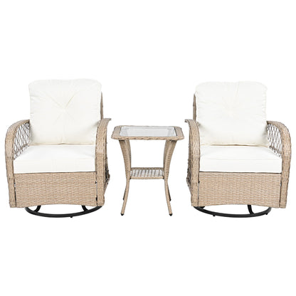 3-Piece Outdoor Chair&Table Set Chat Set 2-Person Rattan Seating Group With Two Swivel Chairs and a Square Table for Gar