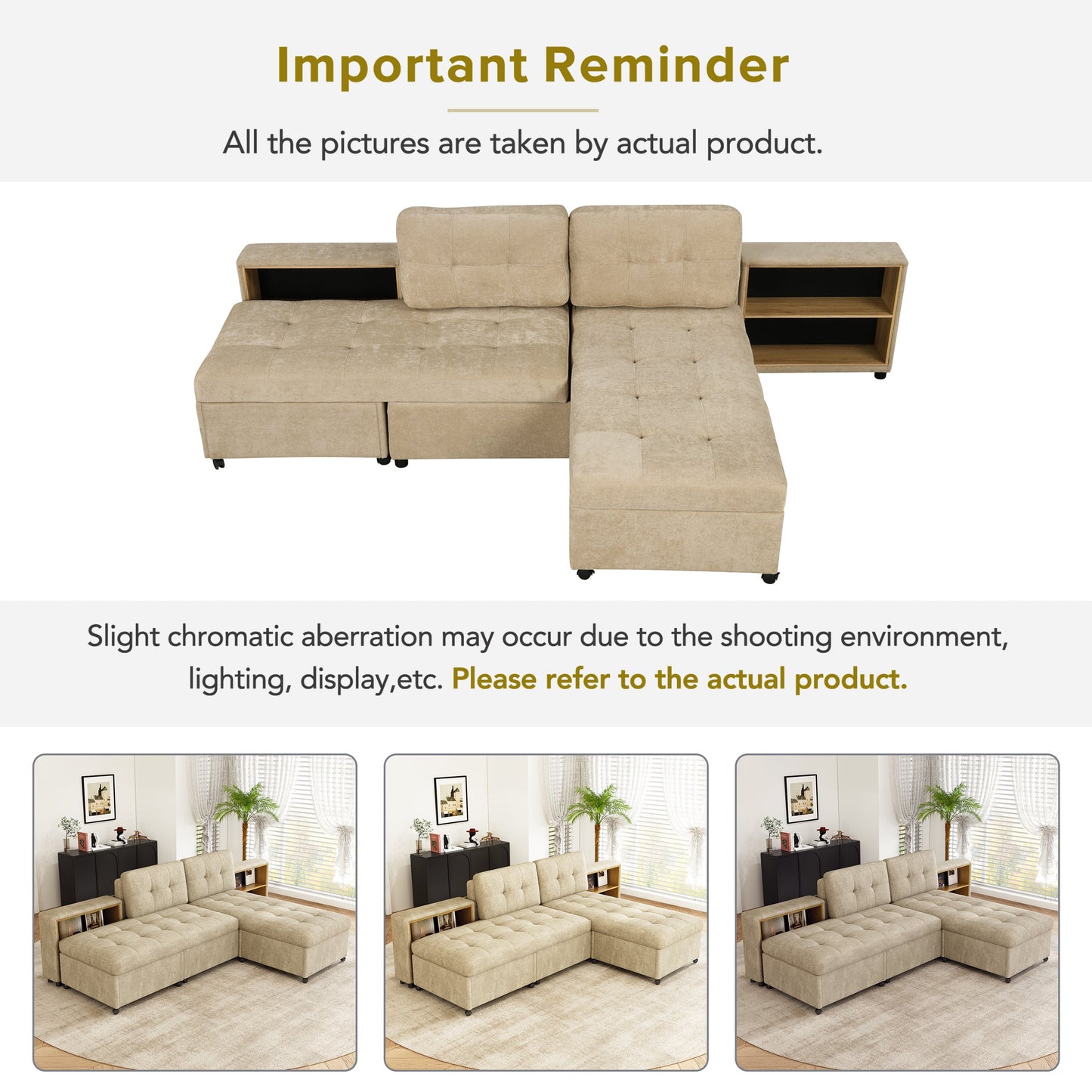 121.2' Versatile Sofa Bed Modular Sofa  Free-Combined Sofa With Two Storage Racks,  Brown